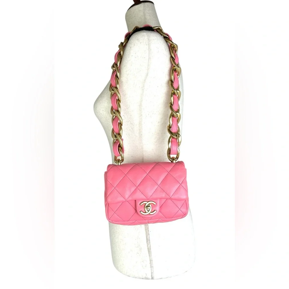 CHANEL MINI RECTANGULAR FLAP BAG PINK LAMBSKIN GHW - Picture 11 of 11